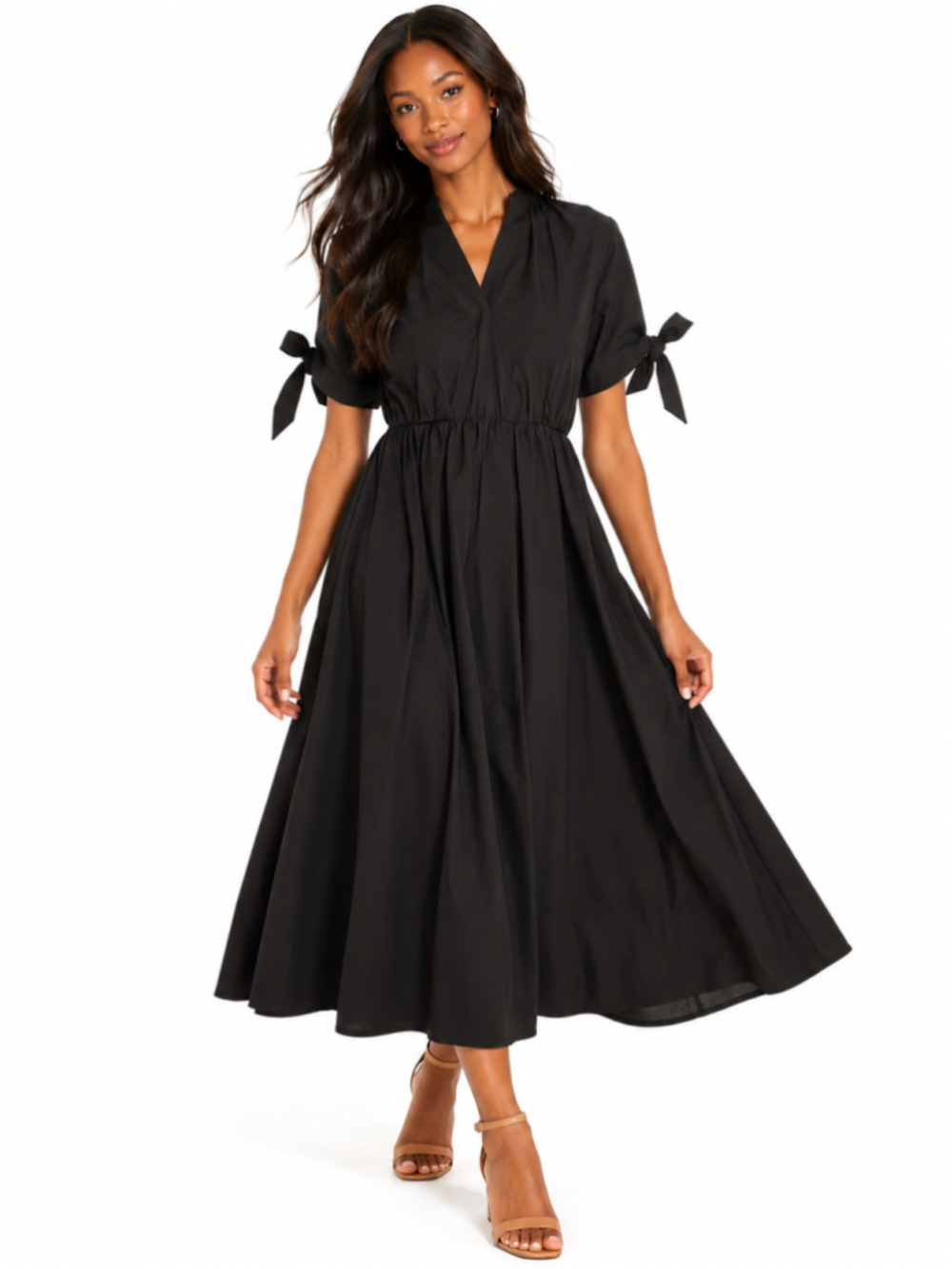 Halston Black V-neck Midi Dress Size 6